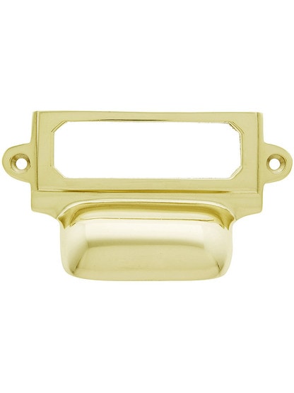 3 5/8 inch Cast Brass Label Holder and Bin Pull in Polished Brass.